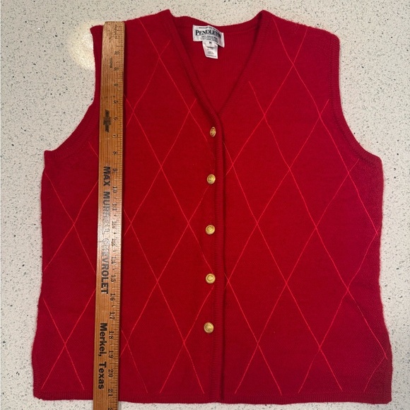 Vintage Pendleton Red Argyle Knit Vest with Gold Buttons - Picture 3 of 7